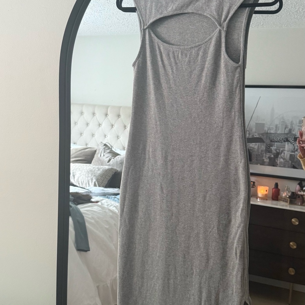 AllSaints Grey Ribbed Cutout Midi Dress - Size M